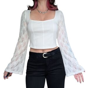 Altar’d State Lace Bell Sleeve Cropped Blouse - Size Medium